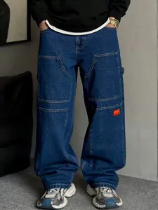 Four-season men's retro Aesthetic stone-washed faded deep blue multi-pocket workwear streetwear denim jeans. Comfortable loose fit, suitable for daily casual wear, essential long pants for creating a classic American casual look 🔥