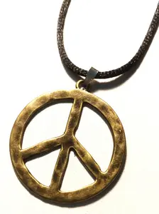 Large Vintage Style Hippie Peace Sign Pendant Necklace Choker Boho Man Gift 18" Unique Design