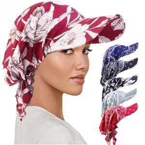 Floral & Paisley Visor Headscarf for Women, Pre-tied Boho Bandana Turban Sun Hat with Brim