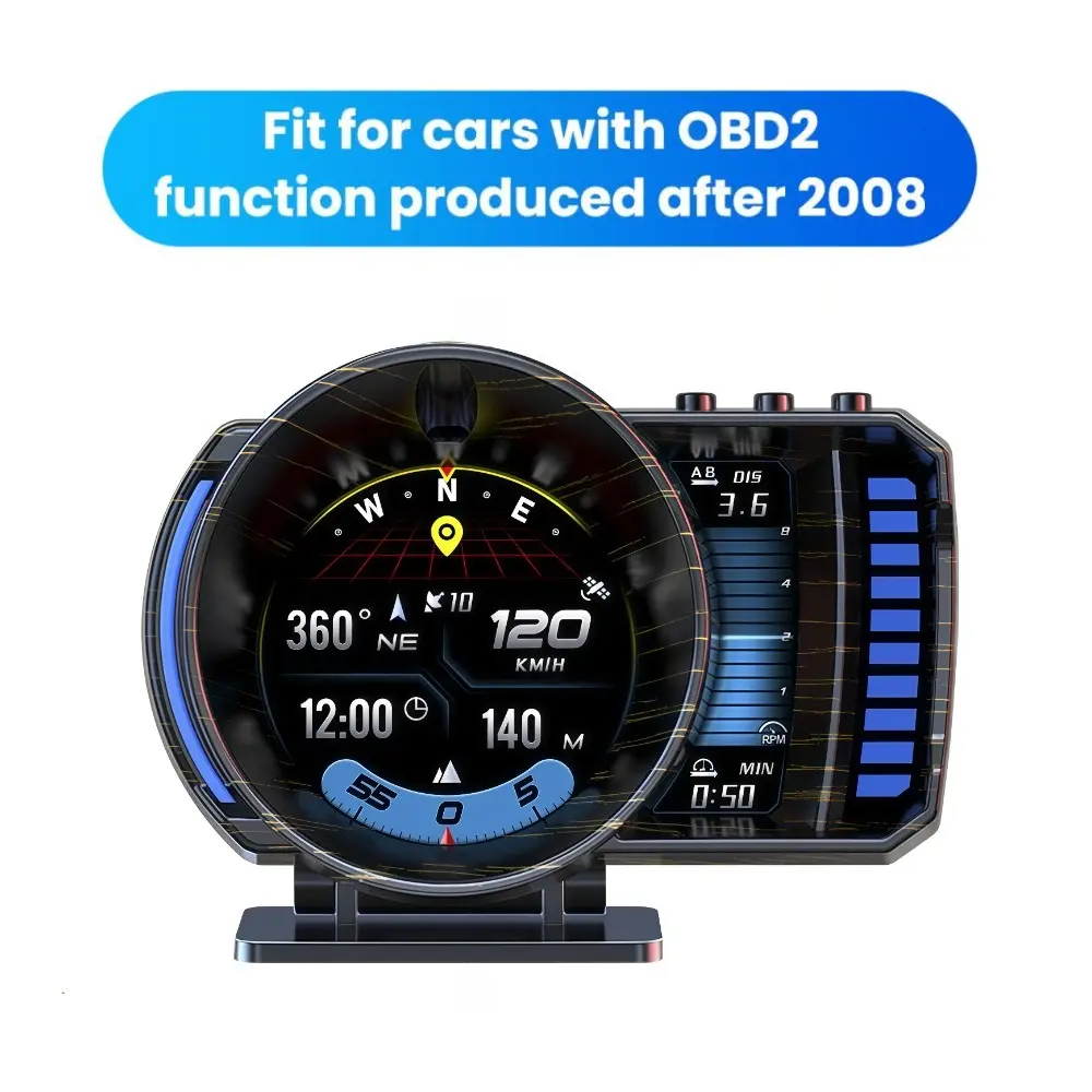 3.5'' OBD2+GPS Gesture Sensing Switching Dashboard Speedometer for OBD2-enabled Cars (2008+) Gauge Speedometer, Exception Alerts, Supports KM/H & MPH/VLT/FUE/RPM/OIT, Ambient Lights, OBD Multifunction LCD Display,SummerVibes fathersdaygift
