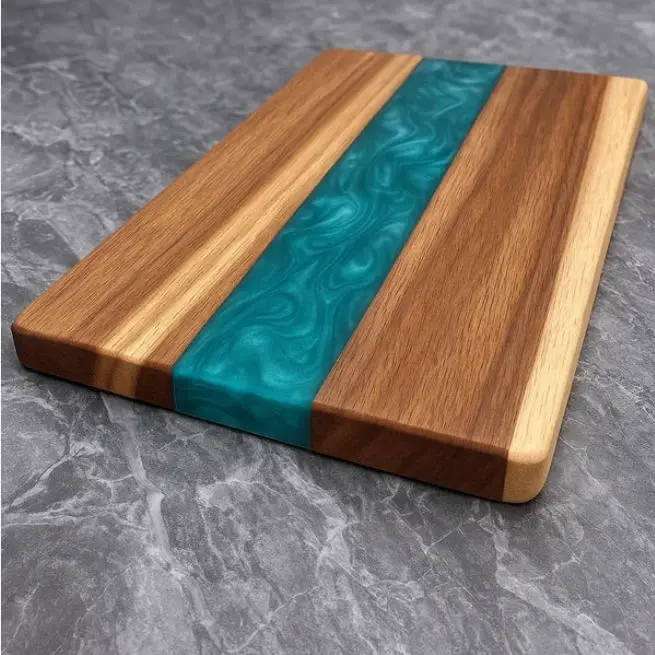 Handmade Walnut Wood & Epoxy Resin Rectangular Chopping Board - 18x9 in Antibacterial Live Edge, Charcuterie/Serving Tray, Kitchen Gift for Chopping Knives