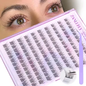 Self Adhesive Lash Clusters Natural No Glue Individual Lashes 10-12MM Wispy Self Adhesive Eyelash Clusters with Clear Strips DIY Eyelash Extensions