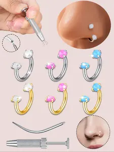 Stainless Steel Hoop Nose Ring, Hinged Nose Hoop, Internal Thread Septum Ring, Size 18 Gauge 8mm, Suitable for Nose, Cartilage, Earlobe, Lip Piercing