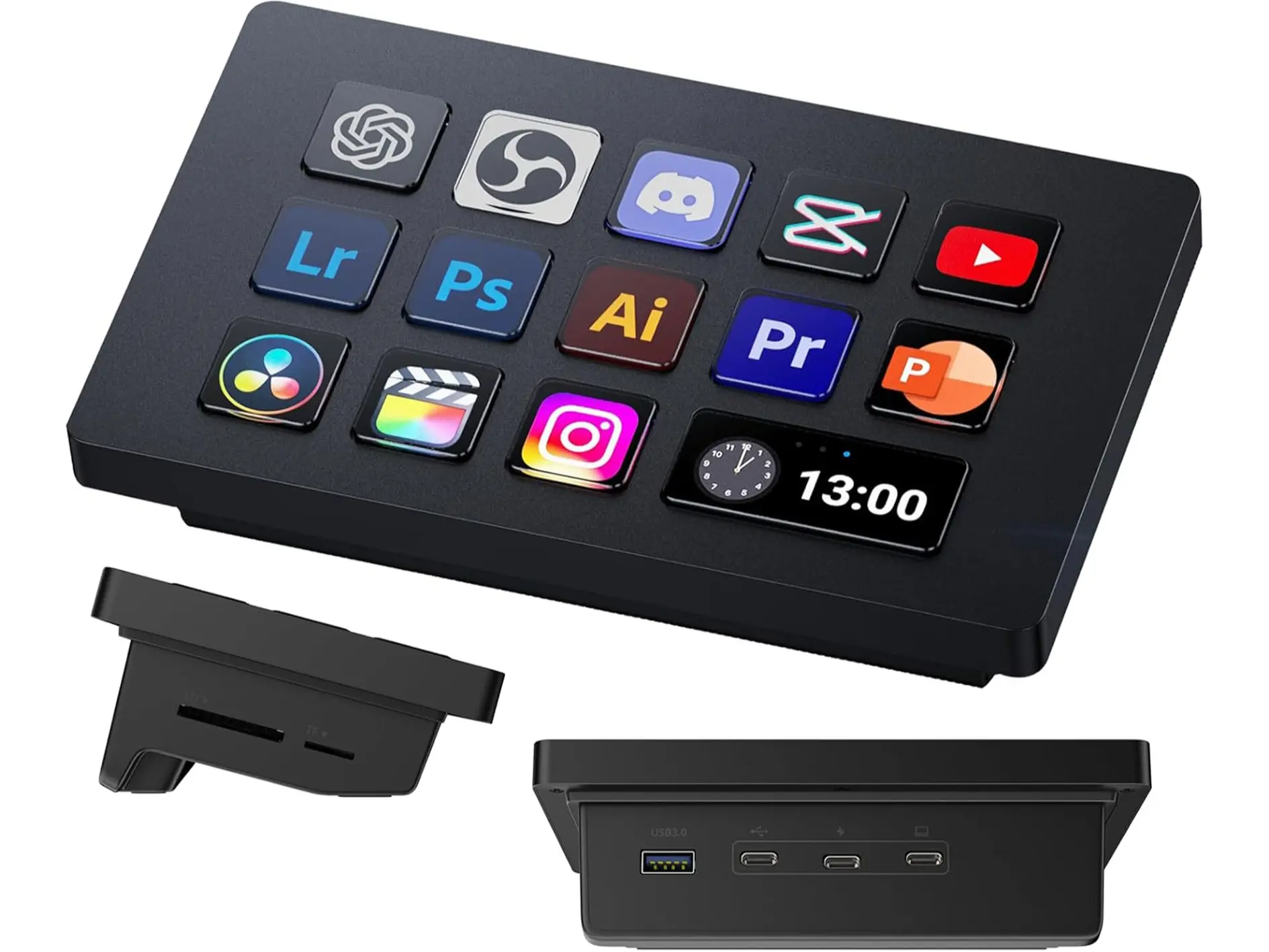 D200H 7-in-1 Hub Deck Studio Stream Controller Shortcut Keyboard, LCD Customizable Macro Keys Programmable Keypad Soundboard to Control Apps and Software Like OBS Twitch YouTube for Mac/PC