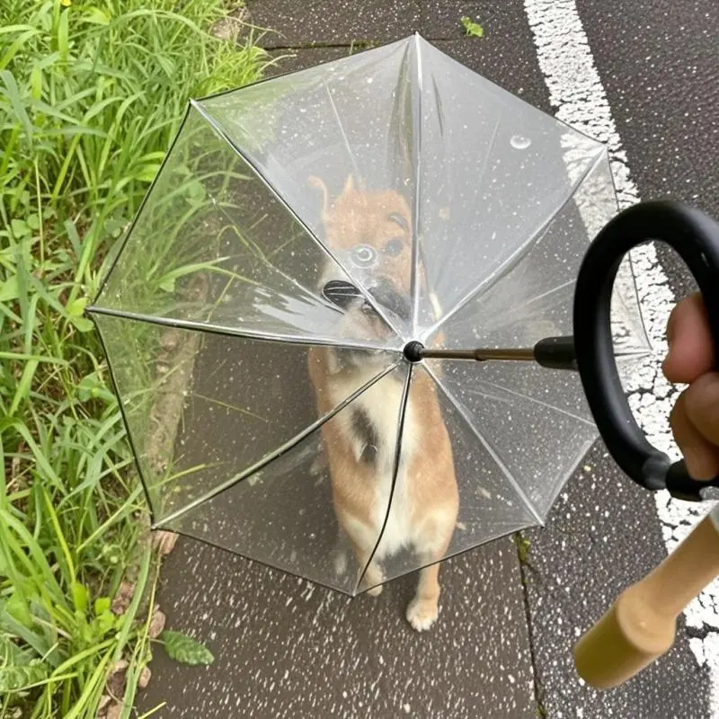 C-shaped Dog Umbrella, Adjustable & Bendable Dog Umbrella with Nylon Leash, Portable Waterproof Umbrella for Rainy Days Outdoor Dog Walking