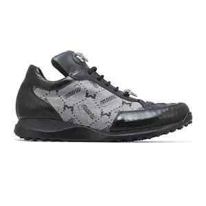 Mauri Carange in Black / Grey Mens Ostrich Leg / Hornback Crown / Fabric Sneakers