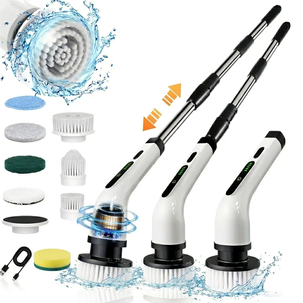 Cordless Electric Spin Scrubber | Handheld Back Pain Relief Power Brush with Extendable Handle | 9-in-1 Multifunctional Shower Cleaner for Tub Tile, Splash-Proof Practical Gift for Mom, TikTok Shop Deals