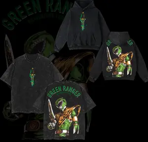 Green Ranger Power Rangers Hoodie Tee – Oversized Acid Washed Lightweight Pullover | Double Printed Cotton Streetwear | Classic Mecha TV Series Graphic | Unisex Vintage Movie Apparel for Men & Women | Tommy Oliver Tribute Top