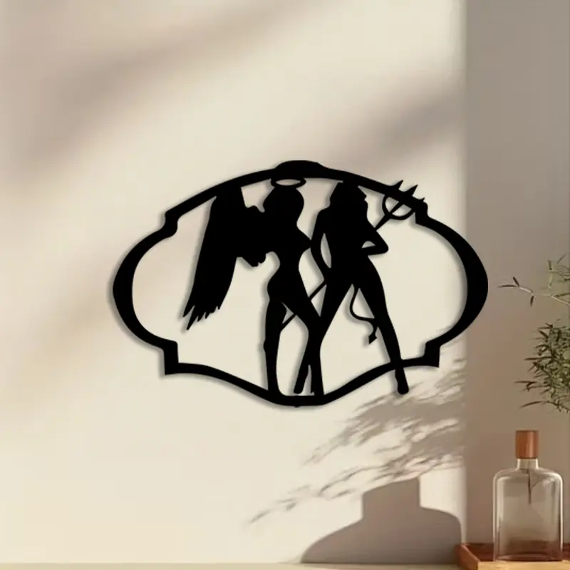 1pc Angel Demon Metal Wall Art, Angel Demon Statue Mural, Perfect for Farmhouse Wall, Bedroom Wall Decor, Halloween Decor, Ideal Gift for Gothic Art Lovers, Durable Metal