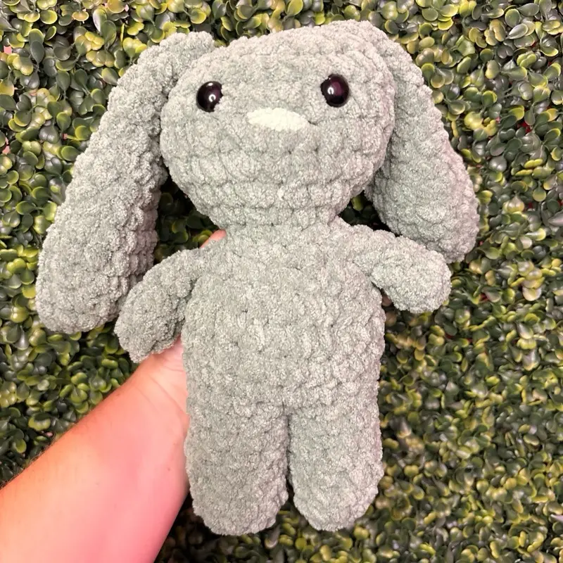 Smoky Green Amigurumi Crochet Bunny Plush - Handcrafted Rabbit Doll, Soft Fabric Kawaii Stuffed Animal with Cute Animal Design, Unisex Gift for Handcrafting Enthusiasts
