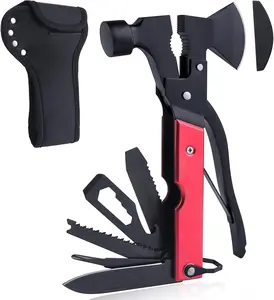 15 in 1 Multitool Axe Hatchet Camping Accessories Survival Gear Camping Tool with Axe, Hammer, Plier, Knife, Bottle Opener, Screwdriver, Multi Tool with Sheath for Camping Hiking Survival