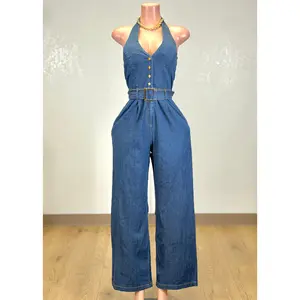 DANNA DENIM BLUE HALTER JUMPSUIT
