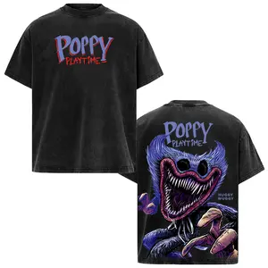 Huggy Wuggy Poppy Playtime Washed Tee – Double Trouble Plushies on Oversized Washed Shirt | Hold On Tight or Scream Louder