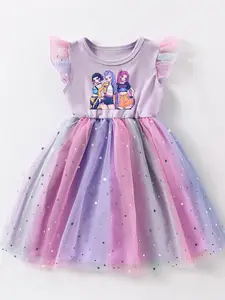 Girls' Fashion Summer Dress 4-7 Years, Star Gradient Mesh Dress, Cartoon Print, Princess Dress, Ideal Gift for daughter, perfect for outfit, vacation, Party, Casual Wear