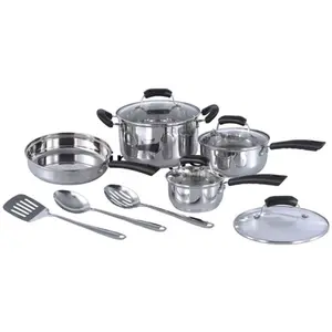 212 MAIN Sunpentown HK-1111 11-Piece Stainless Steel Cookware Set - Includes Cover, Pan, Glass Lid, Pot, Fry Pan, Aluminium