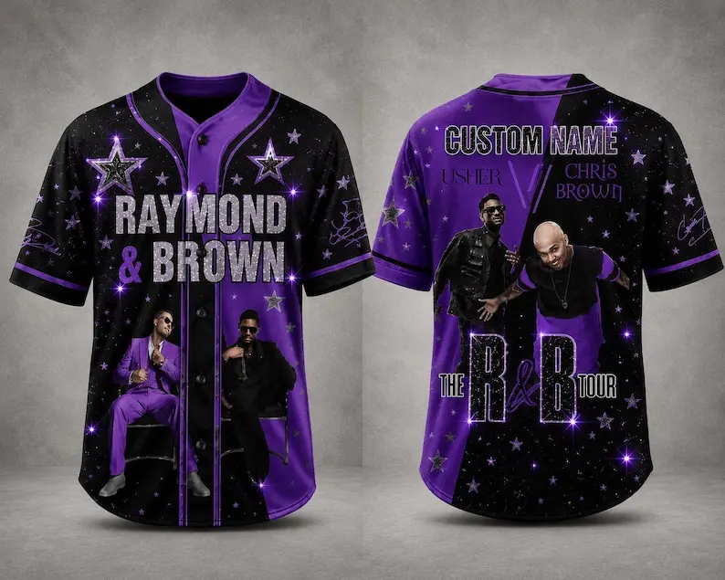 Purple The R&B Tour Baseball Jersey, Usher Brown Jersey, Custom Name Baseball Shirt, Concert Fan Gift, Music Lover Jersey