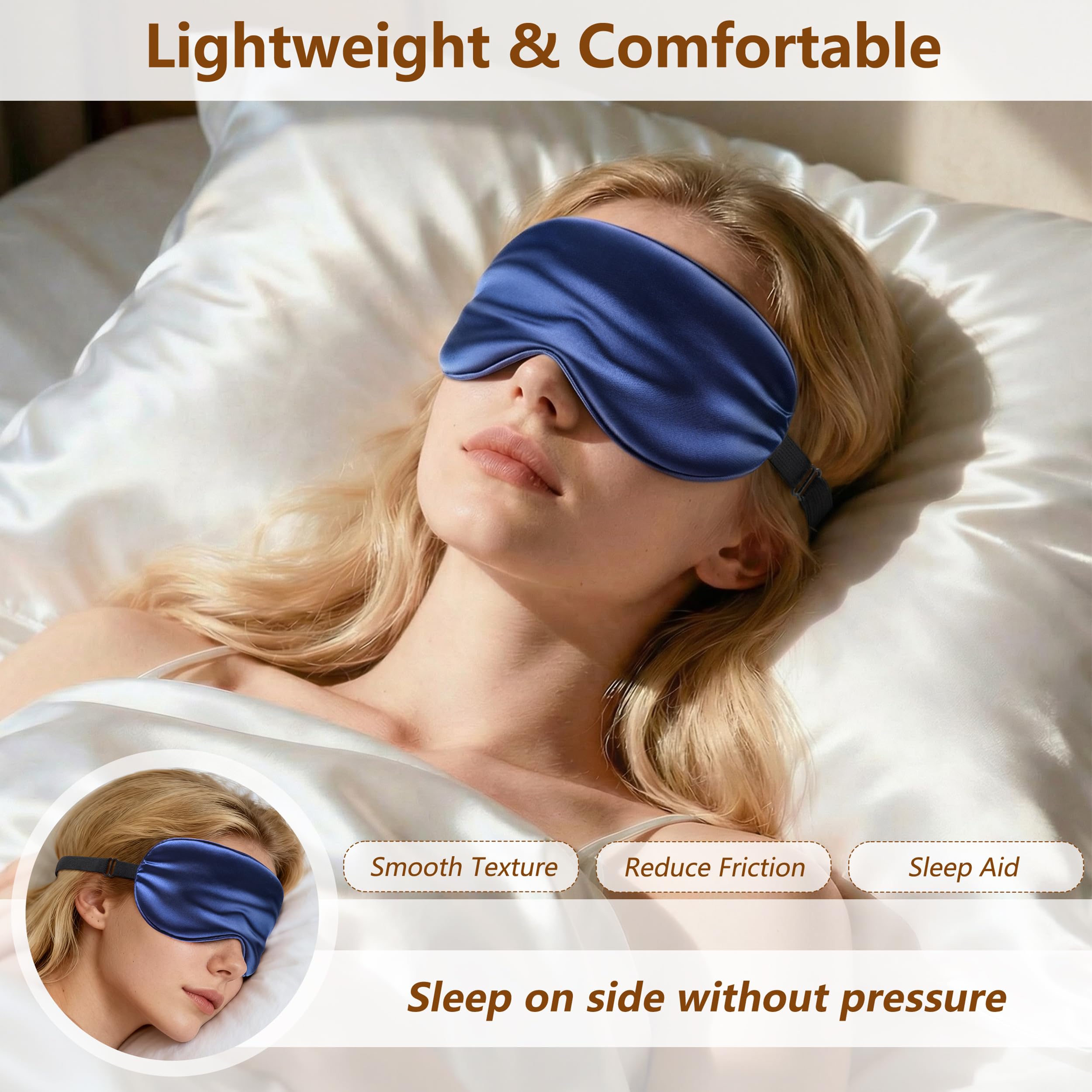 Real Mulberry Silk Sleep Mask – Natural Silk Eye Mask with Adjustable Strap, Reduces Puffiness, Ideal for Sleep and Travel