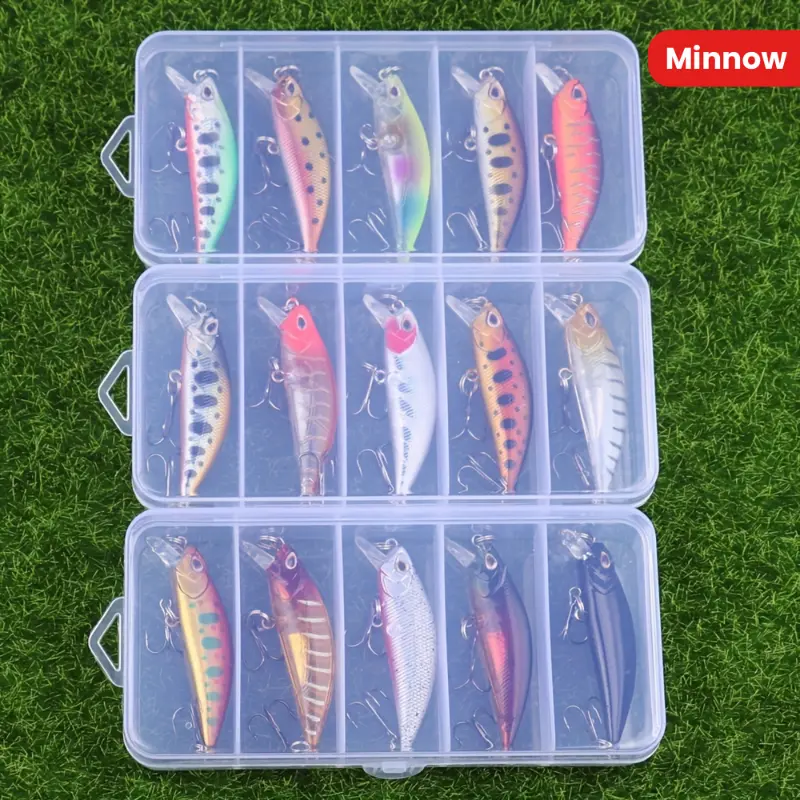15pcs Jerkbait Fishing Lures for Bass Fishing Minnow Lures with Tackle Box for Freshwater Saltwater