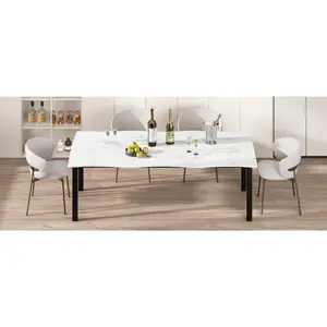 Garvee 79 Inch Rectangular Dining Table with Wave Irregular Edge, Sturdy Metal Legs, Industrial Wooden Long Table for 6-8 People, Ideal for Dining Room and Home Office, White Finish