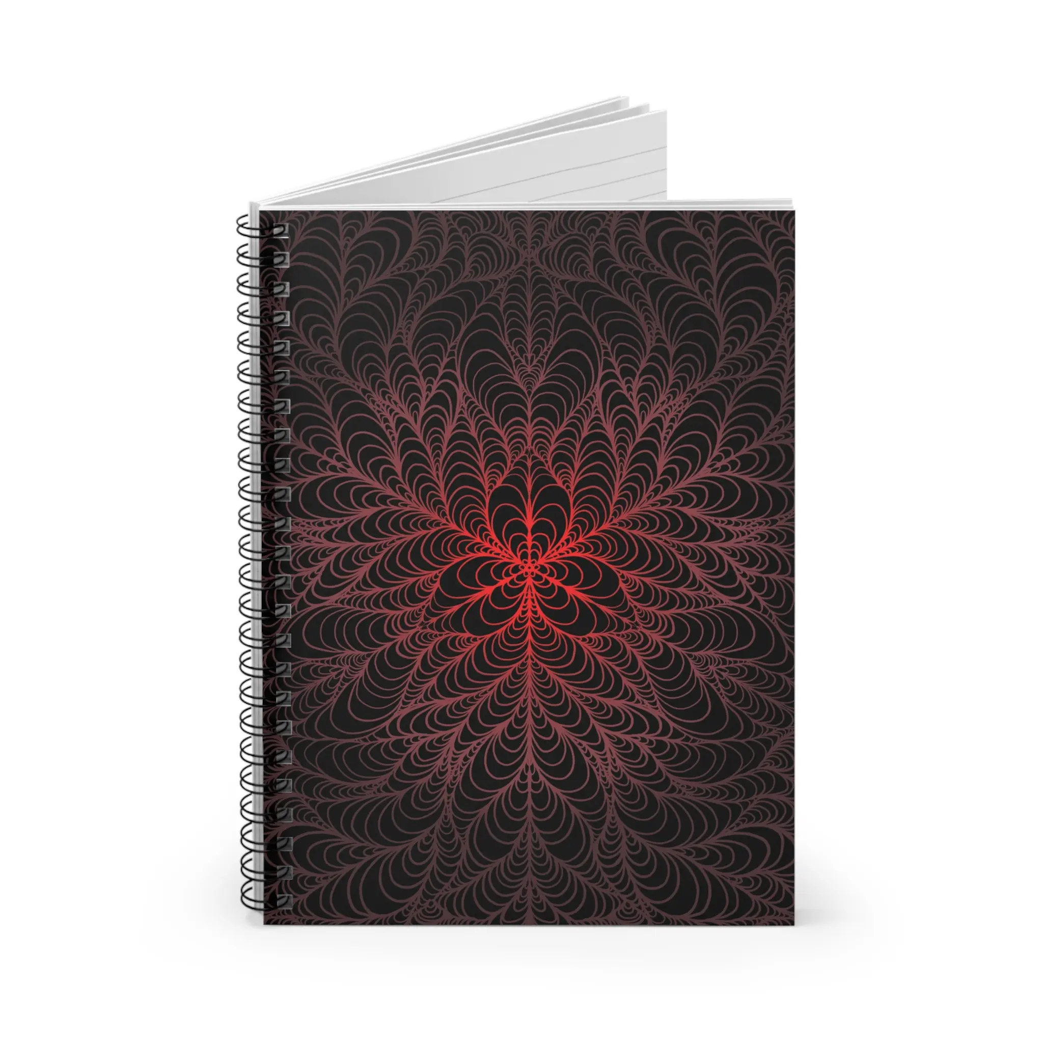 Red Fractal Floral Spiral Notebook | Ruled Journal