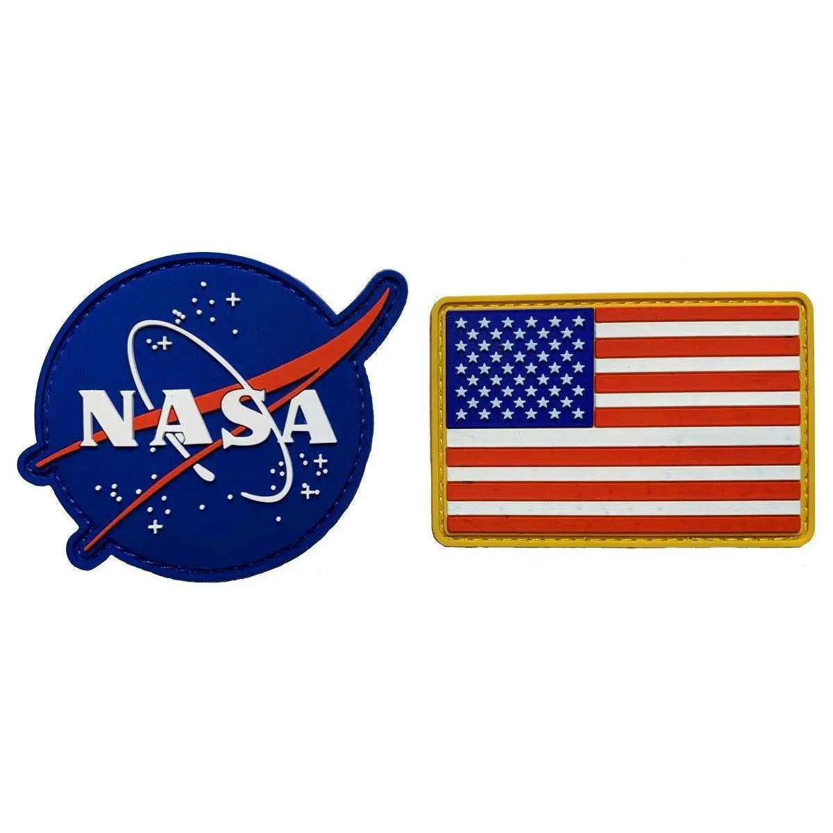 NASA Classic Logo USA Flag Patch [2PC-PVC Rubber -Hook Fastener -NP2]