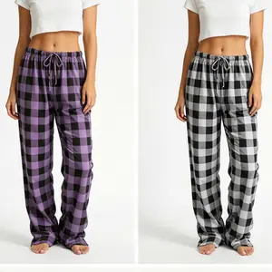 Plaid Pajama Pants with Soft Polyester Drawstring, Casual Loungewear Pants for Daily Wear Spring Fall