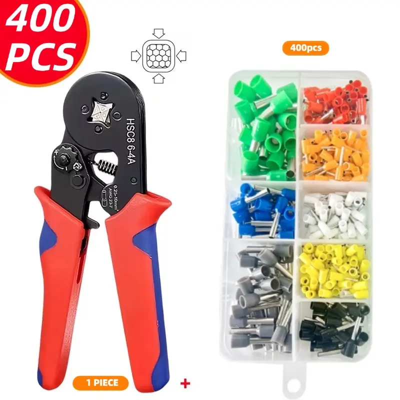 400pcs of Pipe-Type Crimp Terminals, Multiple Crimp Terminals Made of Copper Material, Wire Connection Terminals, High-Precision Crimping Pliers HSC8 6-4A, 0.25-10Mm, Solderless Crimp Connectors, Crimp Terminals Kit