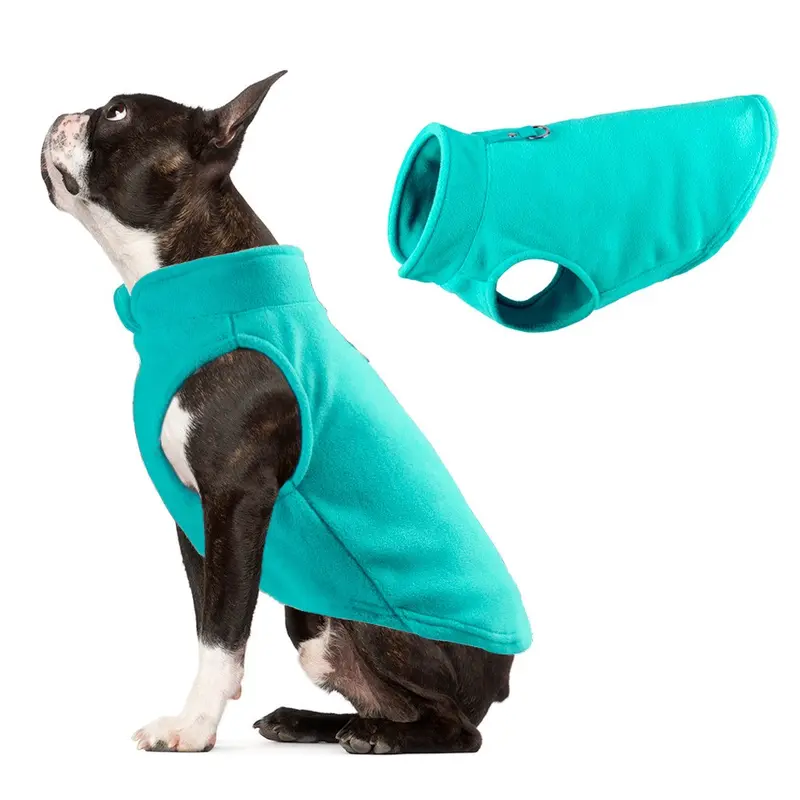 Winter Warm Fleece Jacket, Suitable for Small Medium Dog, Comfortable Pet Clothing, Lake Blue Color, with Leash Clip, Cozy and Stylish Dog Coat