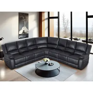 【8 Packages Shipping】Faux Leather 7-seater Manual Reclining Large Sectional Sofa