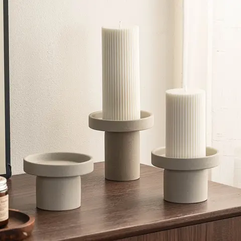 CEEFU Vintage Minimalist 3-Candle Capacity Ceramic Holder - 1200°C Fired Natural Clay, Grain Texture, Drip-Safe Lighting, Heat-Resistant, Sturdy, Furniture-Protecting, Daily Tabletop Decor for Dinners, Weddings, Holidays (Candles Not Included)