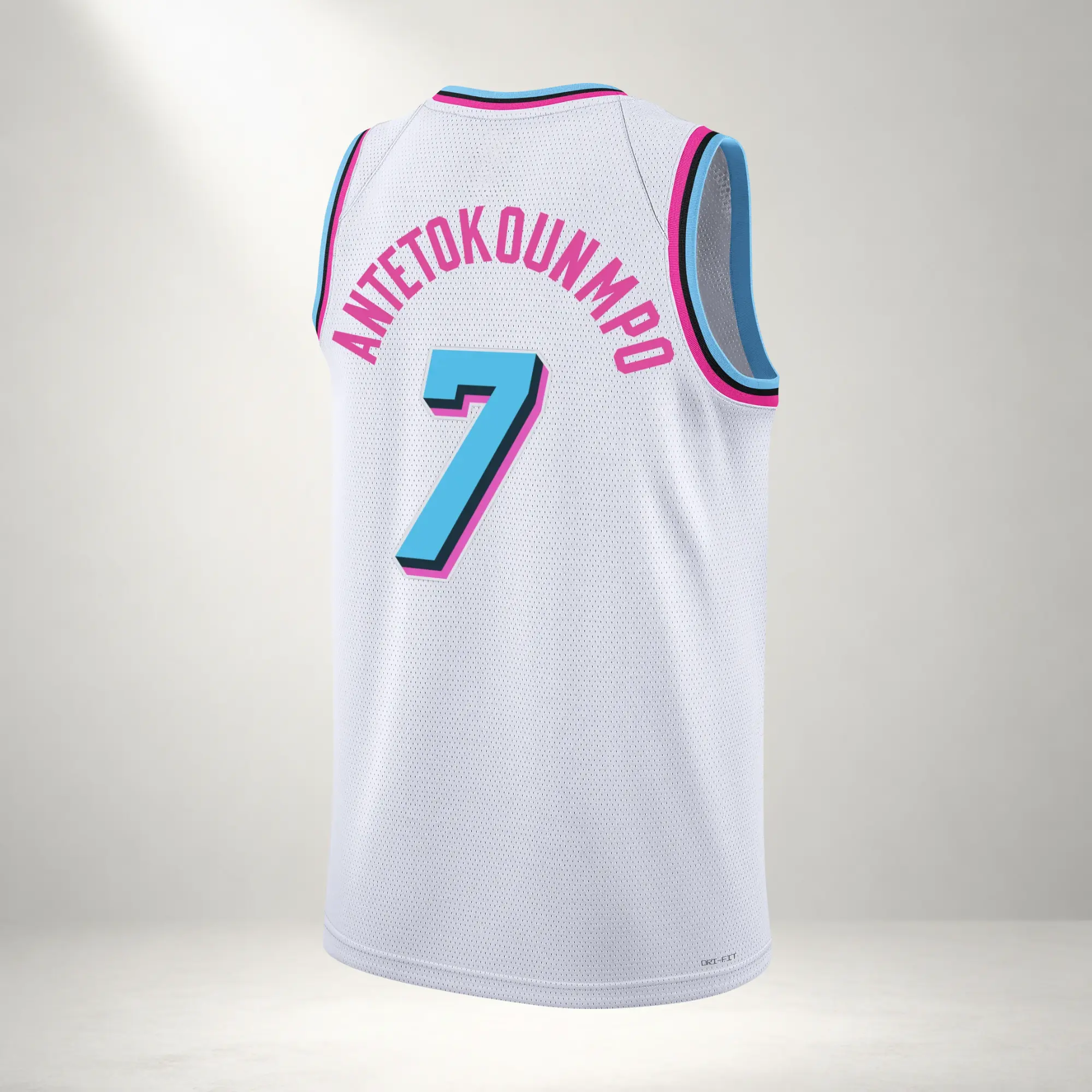 White Antetok0unmpo #7 Swingman Basketball Jersey 2026 – Pink Blue Fan Edition Sleeveless Sports Jersey for Men & Women