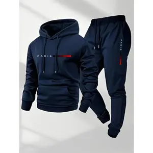 Men's fashion navy blue red stripe letter 3D printed casual suit, unique design to shape the casual image of a man, adult four-season casual wear, polyester fabric, suitable for gift-giving travel Hoodie