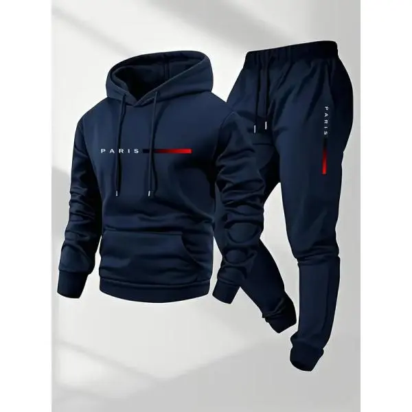 Men's fashion navy blue red stripe letter 3D printed casual suit, unique design to shape the casual image of a man, adult four-season casual wear, polyester fabric, suitable for gift-giving travel Hoodie