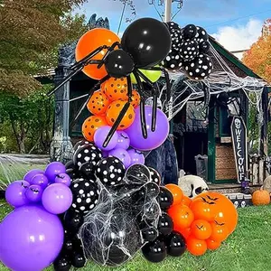 169pcs Halloween Balloon Garland Arch Kit, Halloween Party Decorations Supplies, Large Size Halloween Balloon Garland with Spider Balloon, Halloween Spider Web