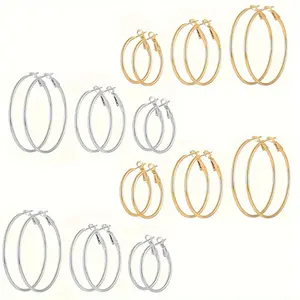 6/12 Pairs Stainless Steel gold silver Plated Hoop Earrings for Women Girls, Hypoallergenic Hoops Women's Earrings Loop Earrings Set