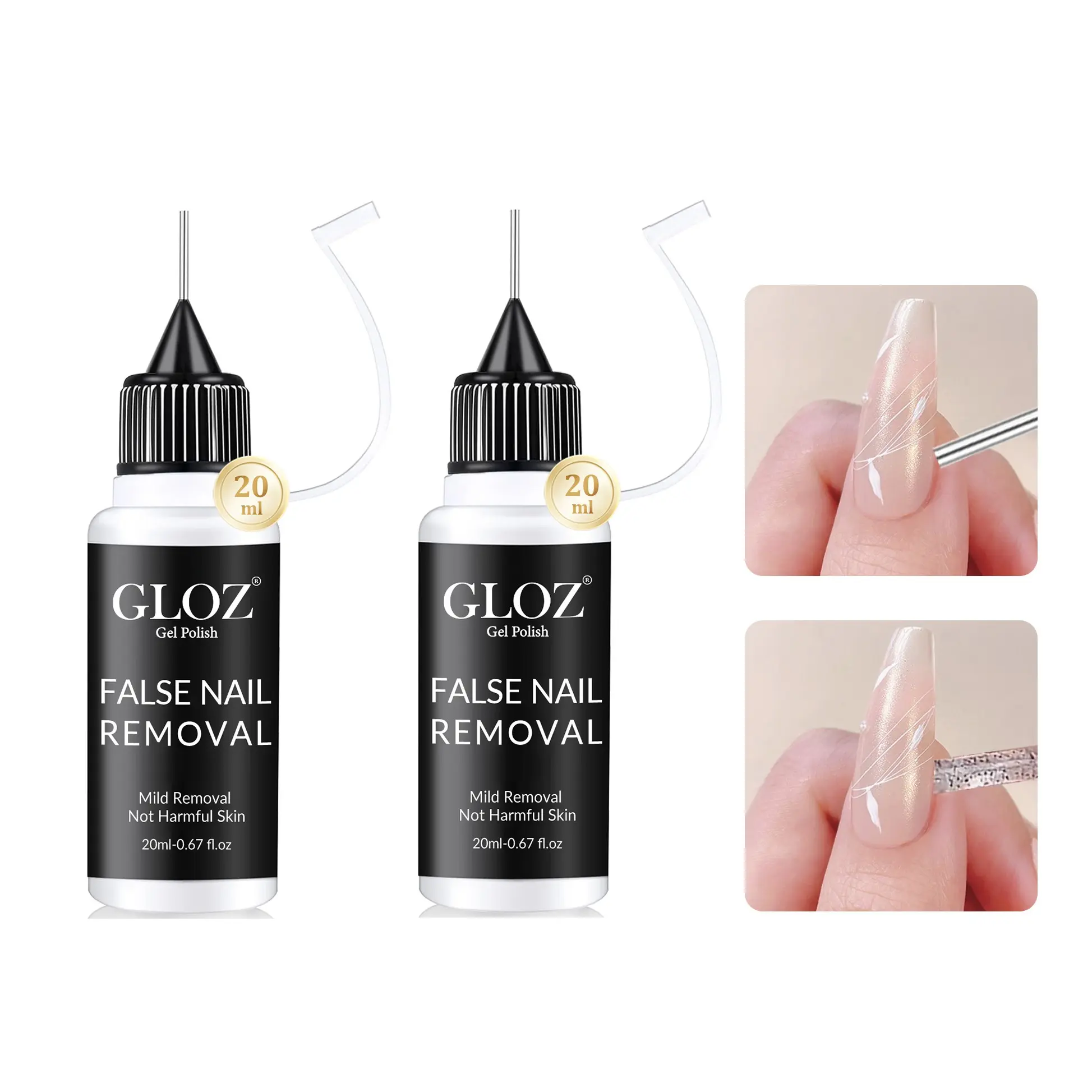 Gloz Nail Glue Remover, 2pcs 20ML Hema-Free Debonder, Gel Nail Remover, Easy Removal Liquid for Press On Nails, Nail Tips, Regular Polish, Professional DIY Manicure Supplies
