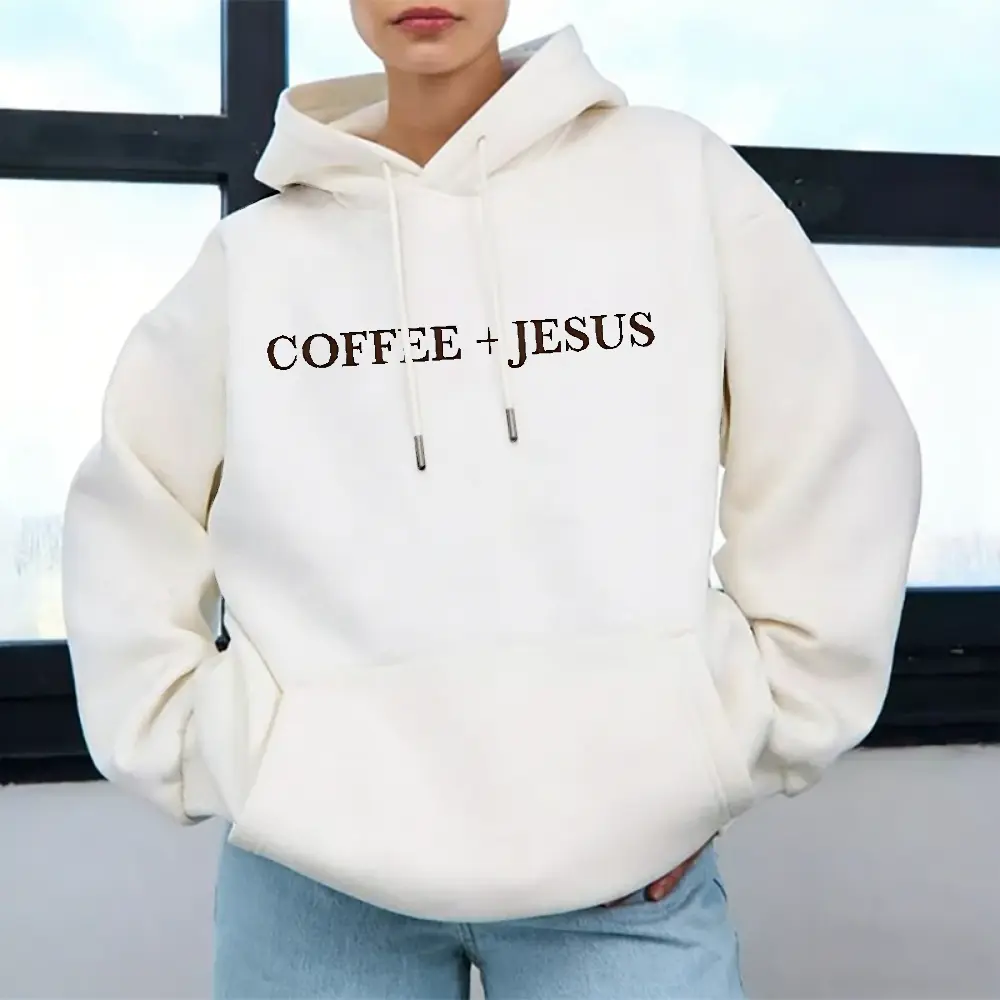 Coffee and Jesus Hoodie, Christian Graphic Hoodie for Women, Faith Based Cozy Pullover, Trendy Oversized Mama Hoodie, Soft Streetwear, Perfect Gift for Coffee Lover