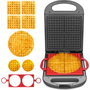 Multi shapes waffle iron a combo of mini waffle maker american classic waffle maker belgian waffle maker thick chaffle maker waflera electrica with 2 silicone molds graphite
