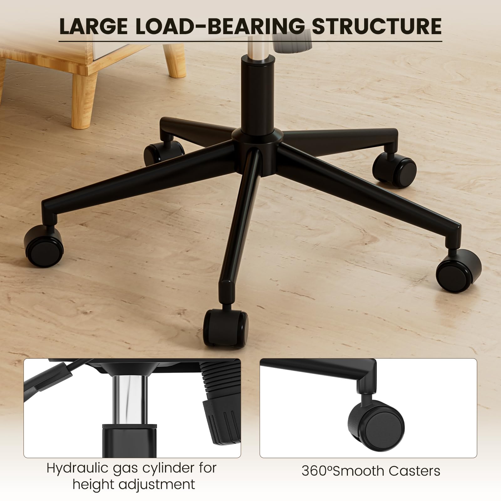 Boucle Criss Cross Armless Office Chair with Wheels offers ergonomic height adjustment and adjustable swivel for home use in white leather