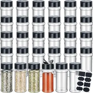 36 pack 3-ounce transparent plastic spice jars, plastic double flip seasoning bottles with 5 sheet label stickers, Empty Spice Bottles Seasoning Containers Seasoning Jars Shaker Condiment Pots for Pepper Herbs Powders