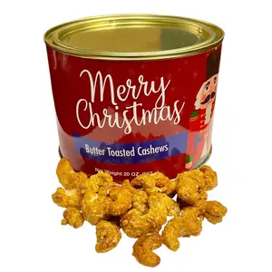 Try My Nuts Merry Christmas Butter Toasted Cashews 20 oz. Can - Sweet and Salty Snack