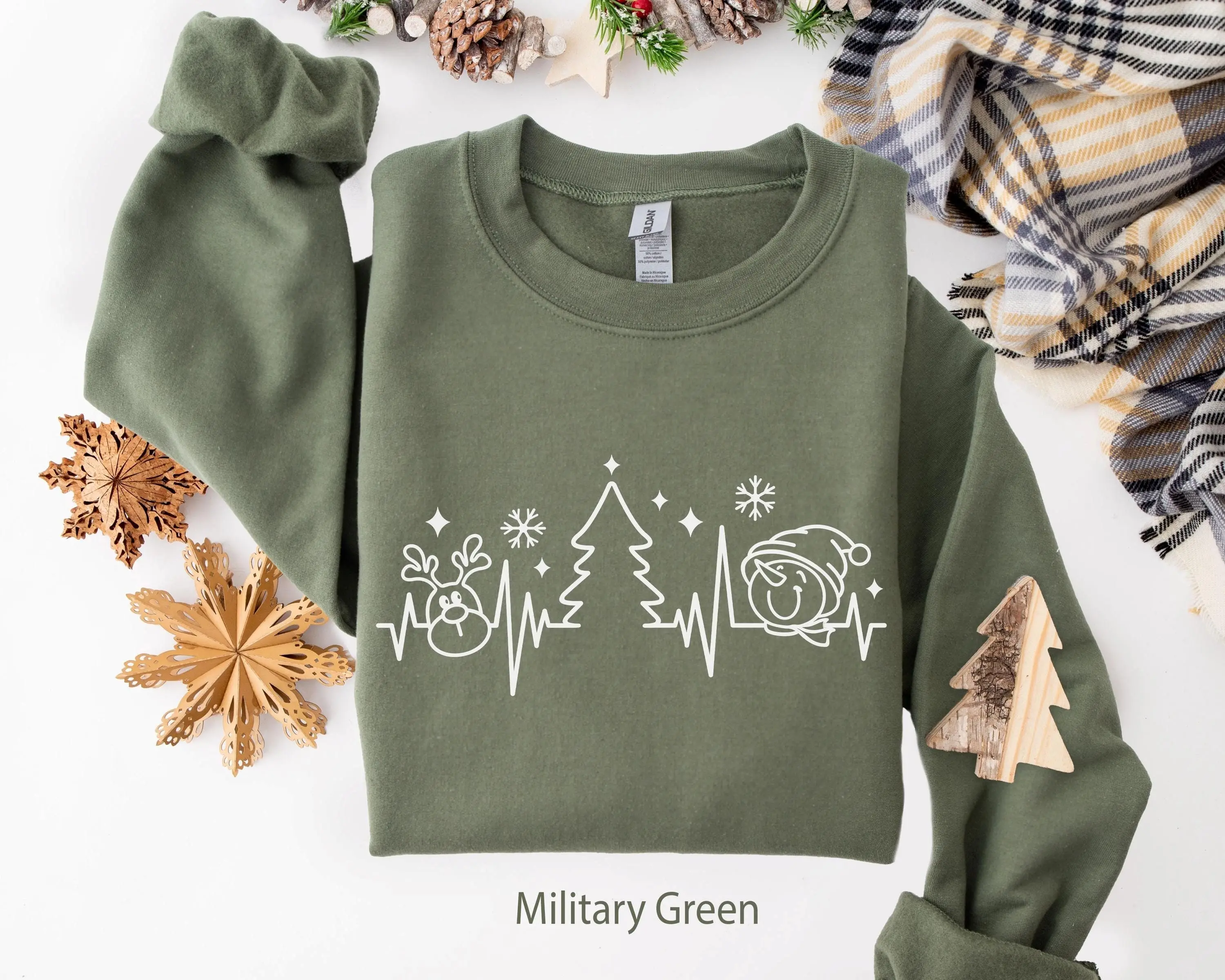 Christmas Heartbeat Sweatshirt, Christmas Nurse Shirt, Christmas Doctor Shirt, Christmas Gift for Medical Employees, Snowman Shirt Cotton Crewneck Sweater Womenswear Tops Women Lady