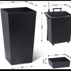 2 PCS 22.4 Inch Tall Planter Indoor ＆ Outdoor Black Taper Planter with Shelf Insert Self-Absorbing Plastic Flower pot