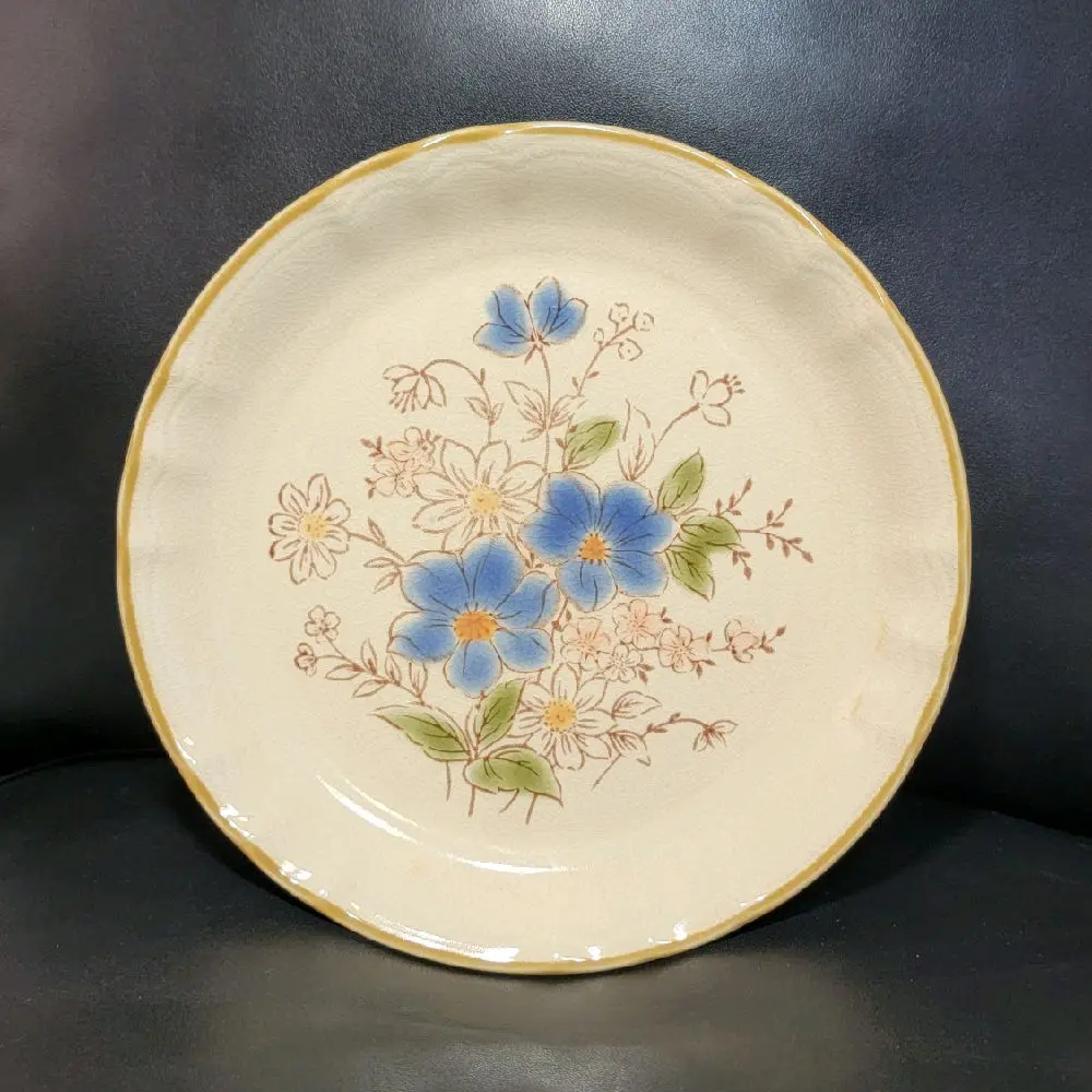 Vintage Home Beautiful Stoneware 7.5" Blue Daisy Floral Salad Dessert Plate K2854 Dinnerware Reusable Washable Replacement appetizer plate