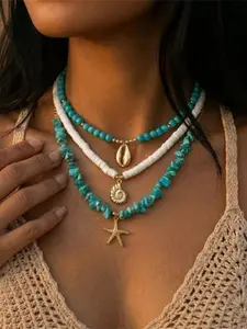 3-Piece Bohemian Soft Clay Starfish Pendant Necklace Set, Casual Beach Style Jewelry for Travel & Gifts, Perfect for Summer Holidays