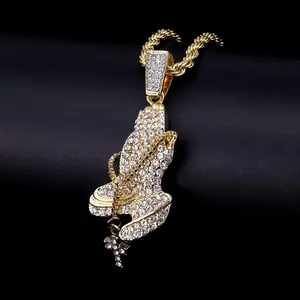 MaxBling81 Iced Praying Hands Cross Cubic Zirconia Pendant Necklace, 4mm Rope Chain (18in,20in,24in) - Chain Links, Cross Ornament, Religious Design, Hip-Hop Inspired Ice Necklaces, Unisex Fashion Costume Jewelry, Chain Links Necklaces