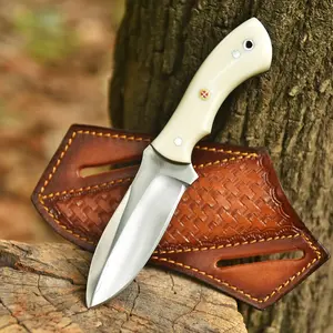 Handmade D2 Steel Fixed Blade Hunting Camping Knife With Leather Sheath - 8 Inches hand Forged Full Tang Knives For Hunting, Outdoor Camping Knives Gift For Men's