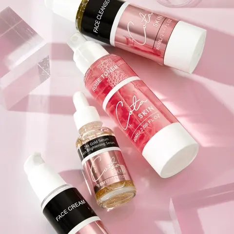 Cota Skincare Deluxe Set with Face Cream, Face Cleanser, Rose Toner, and 24K Gold Skin Brightening Serum - Acne Comfort