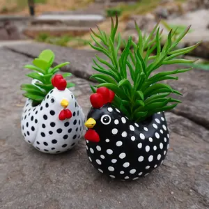 1pc Animal Flower Pots | Resin Flower Succulent Pot,Chicken Ornaments Yard Art, Free Range Black and White Chickens Rooster planter