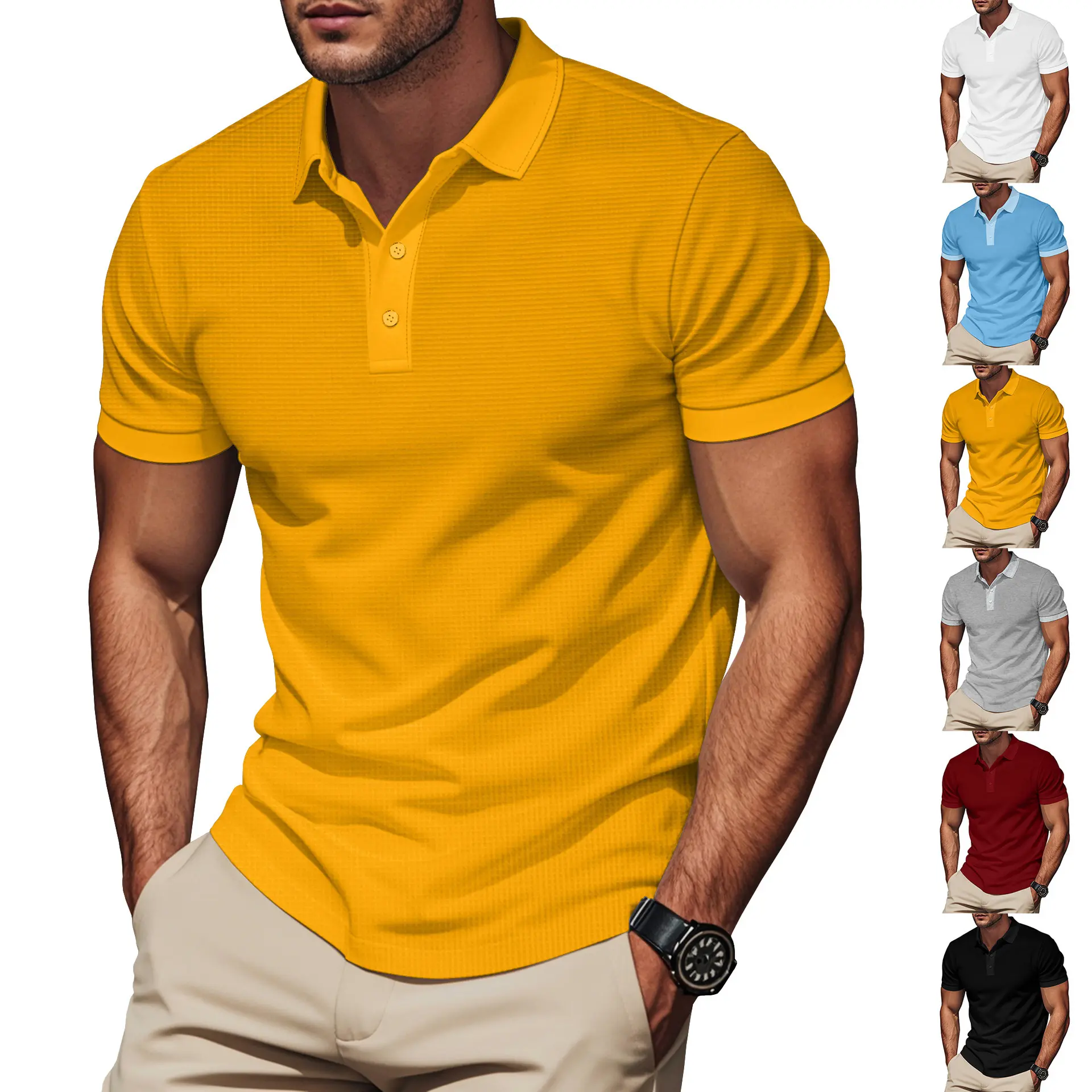 Men's American Retro Polo Shirt, Short-Sleeve Casual Top with Turn-Down Collar and Color-Block Detail, Summer Men's Clothes, Men's Wear